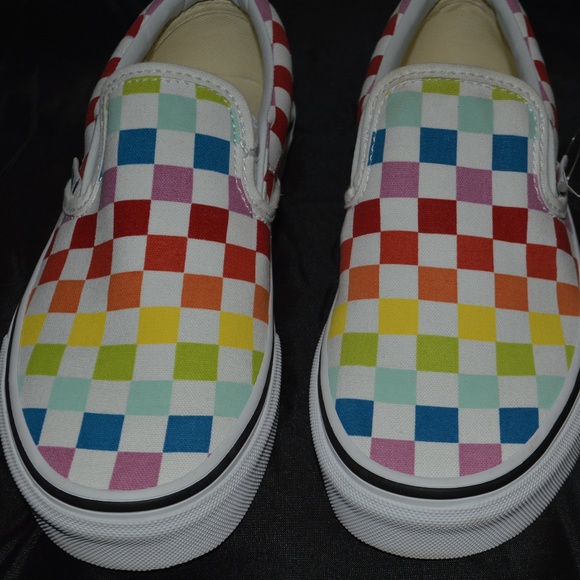 vans slip on rainbow chex skate shoe multi